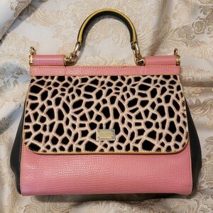 DOLCE&GABBANA Miss Sicily Ponyhair Medium Colorblock Pink Grey Calfhair